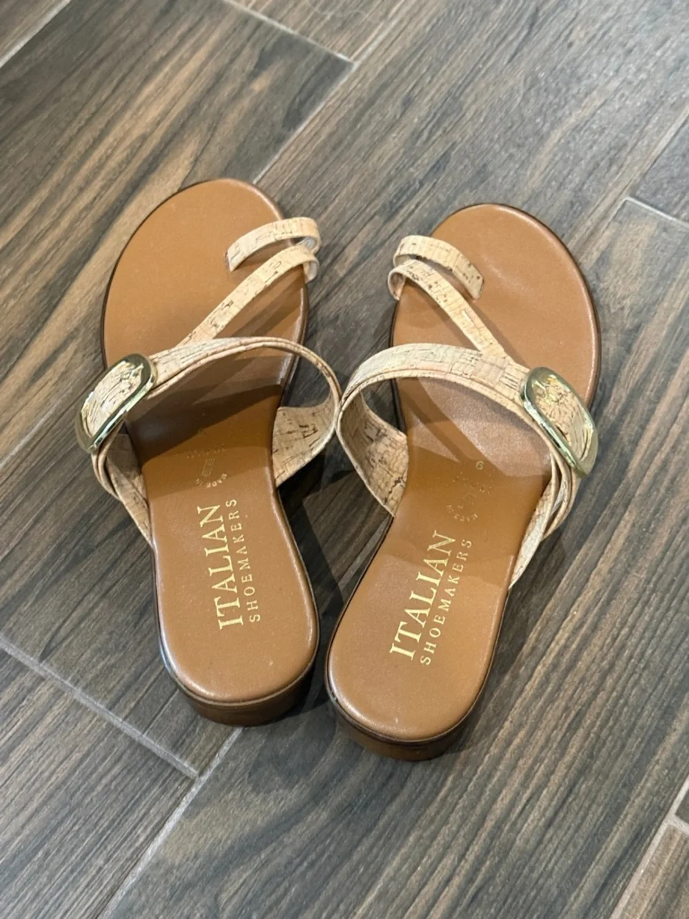 Italian Shoemakers Cork Buckle Slide Sandals in Brown 9 - Picture 3 of 4